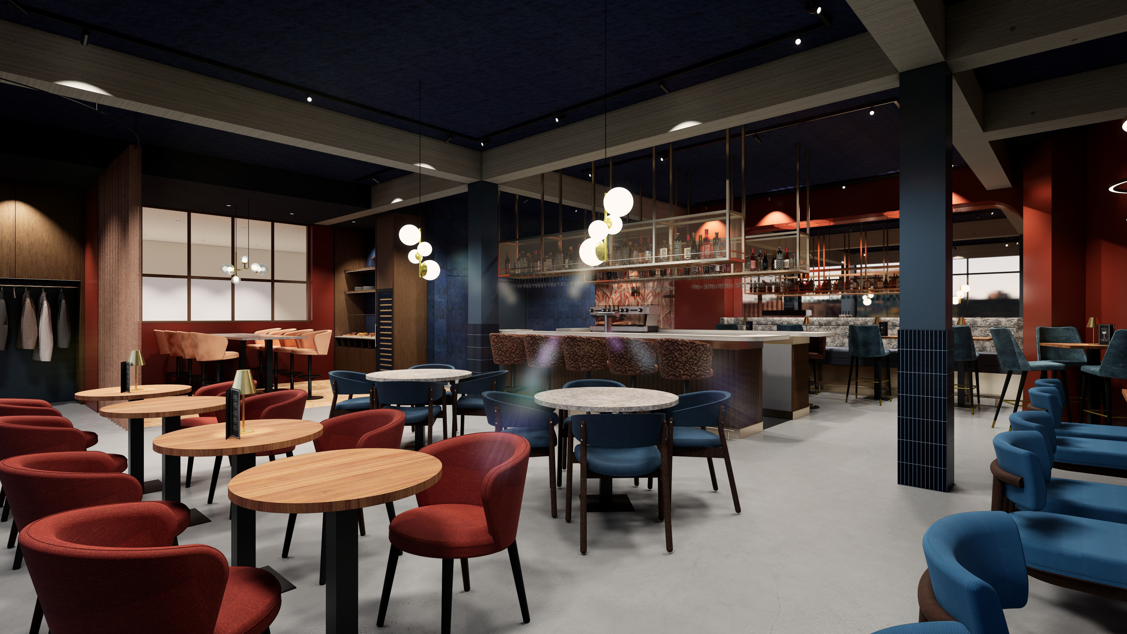 De bar en het restaurant van Switch